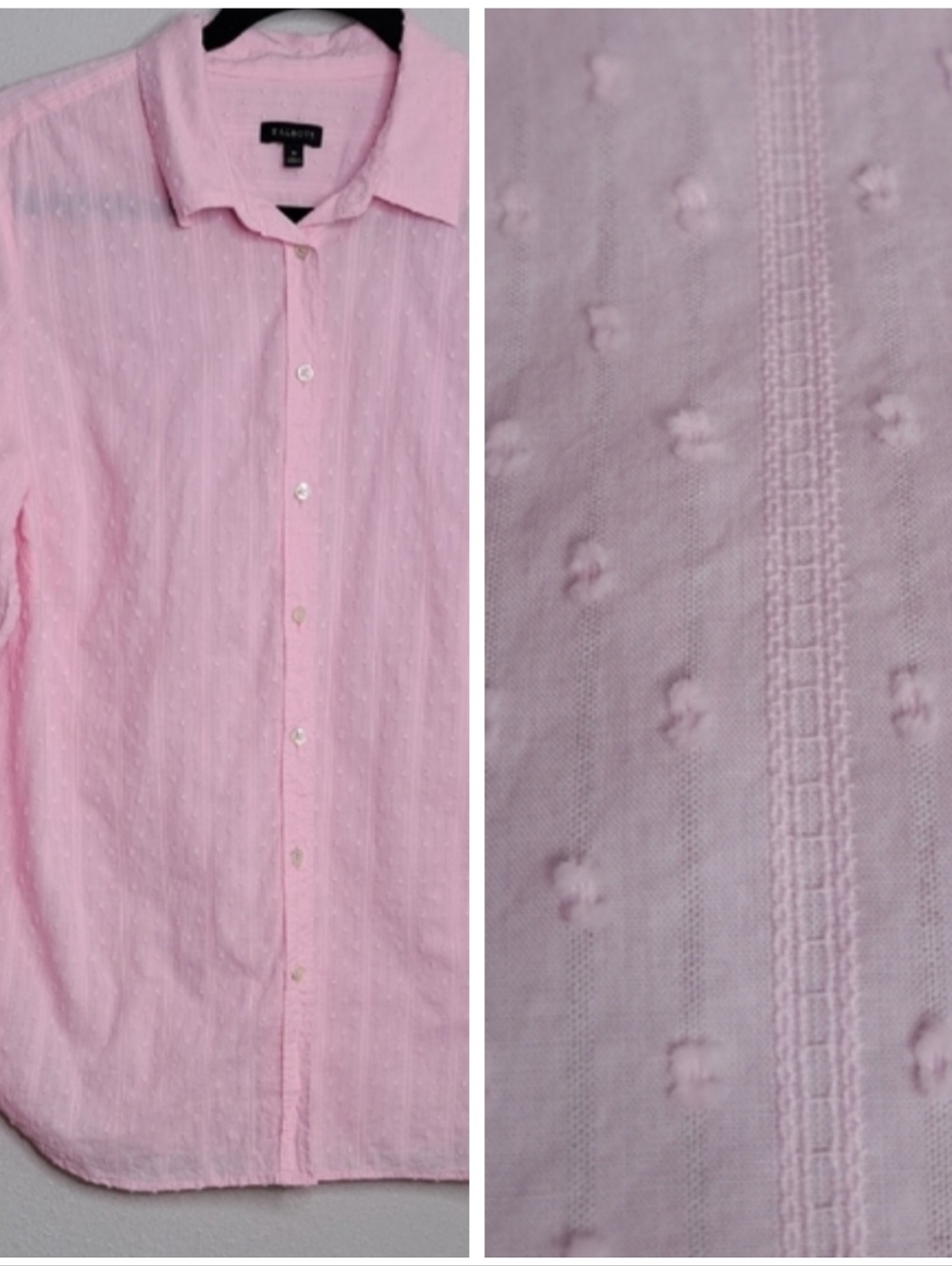 Talbots Pink Cotton Long Slv Button Up Shirt Texture Business Casual M